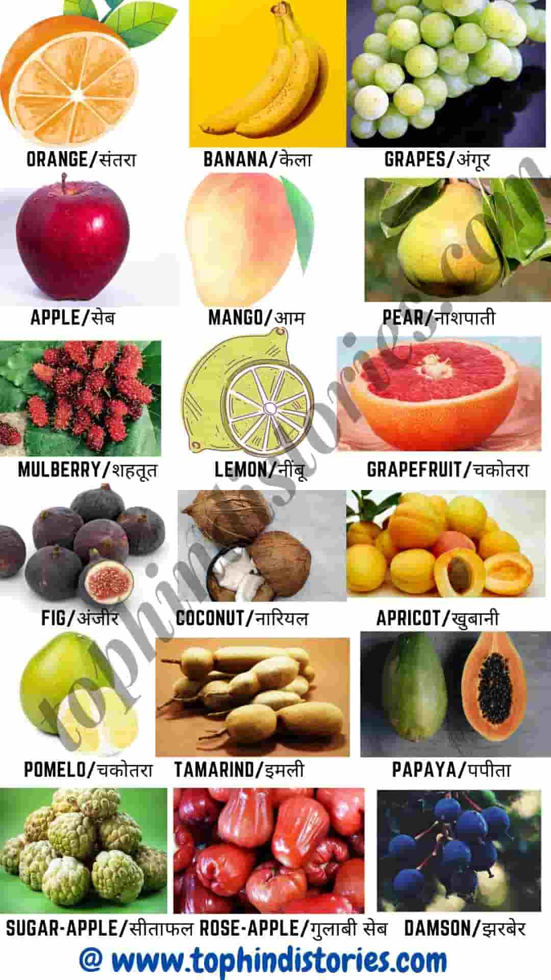 Name Of 10 Fruits In Hindi